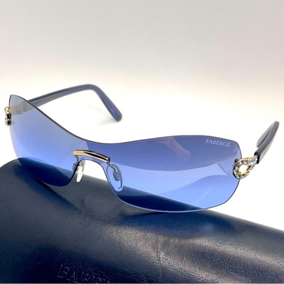 Faberge VTG 23K GP Swarovski Crystal Blue Sunglasses Sunnies EUC main image 4